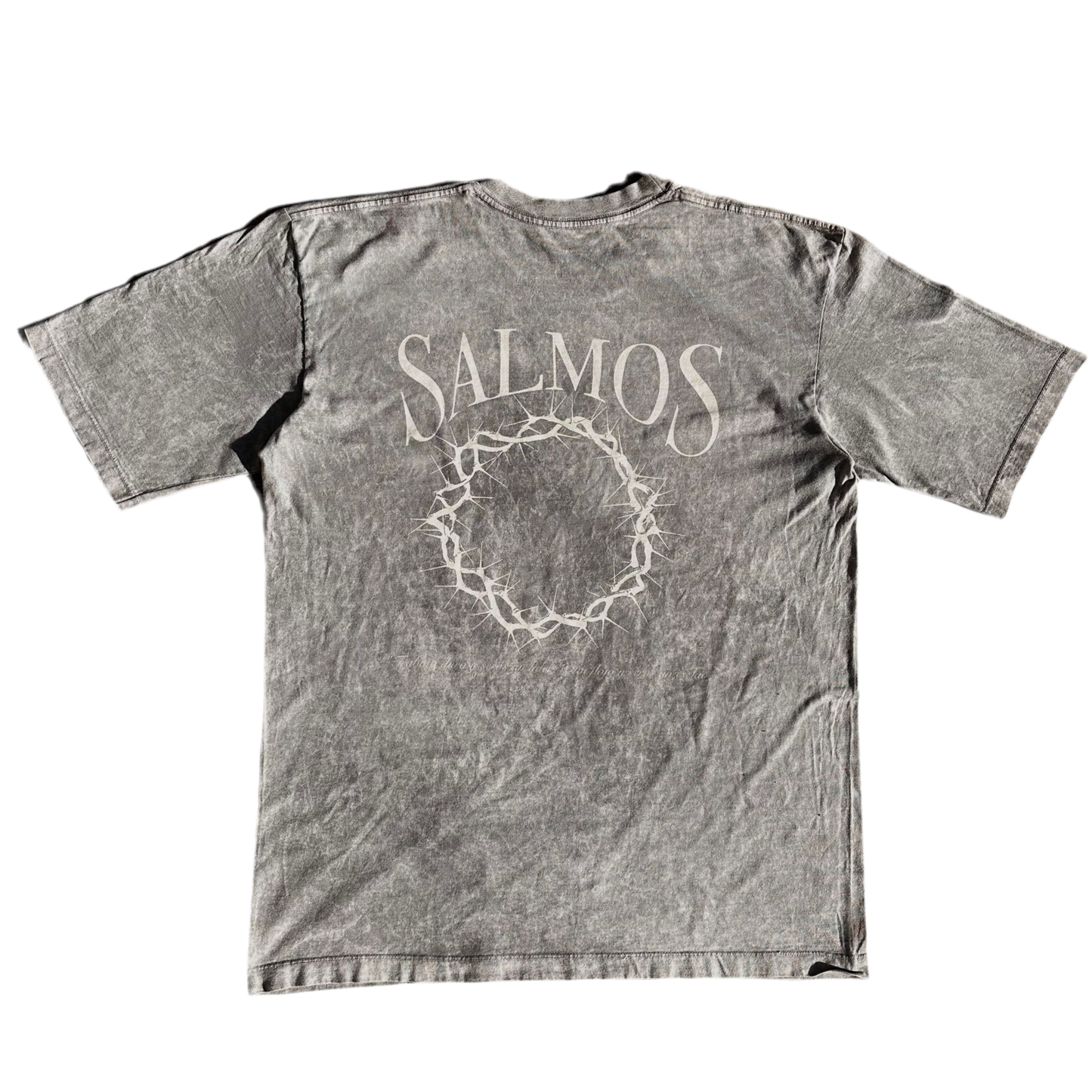 Camiseta Oversized Acid Wash "Proverbios 12:21" Gris claro