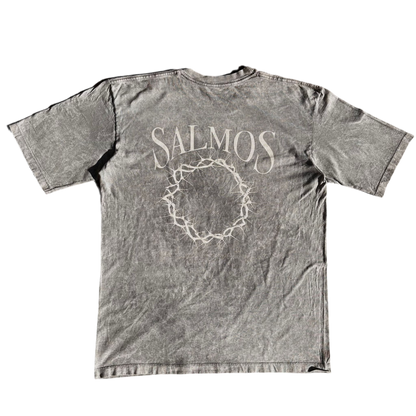 Camiseta Oversized Acid Wash "Proverbios 12:21" Gris claro