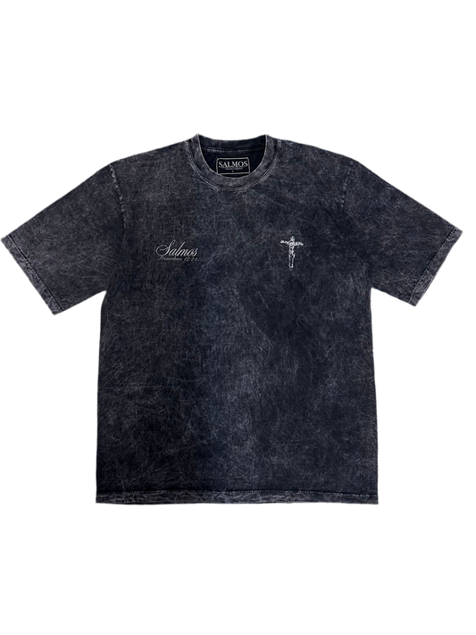 Camiseta Oversized Acid Wash "Proverbios 12:21" Negra