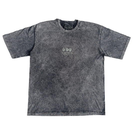 Camiseta Oversized Acid Wash "Proverbios 12:1" Gris Oscura