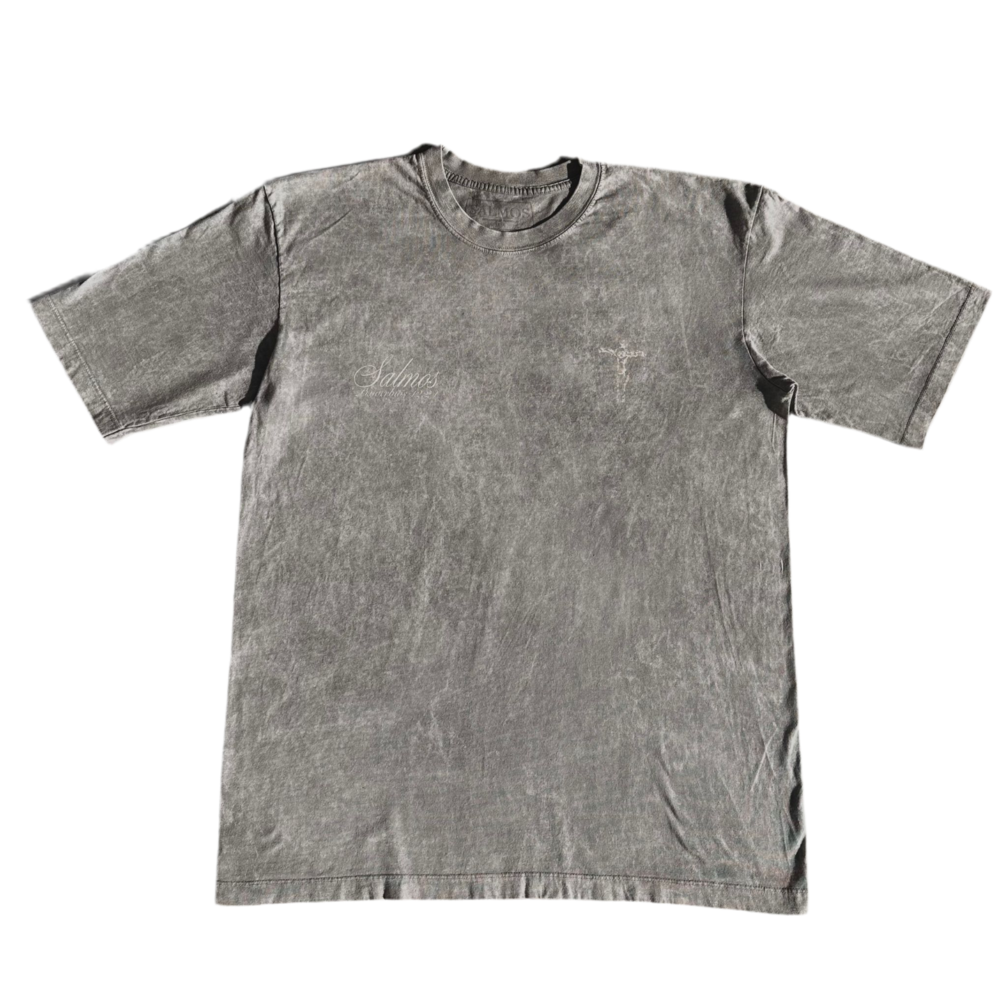 Camiseta Oversized Acid Wash "Proverbios 12:21" Gris claro