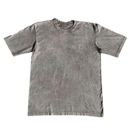 Camiseta Oversized Acid Wash "Proverbios 12:21" Gris claro