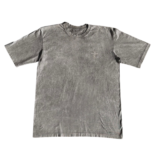 Camiseta Oversized Acid Wash "Proverbios 12:21" Gris claro