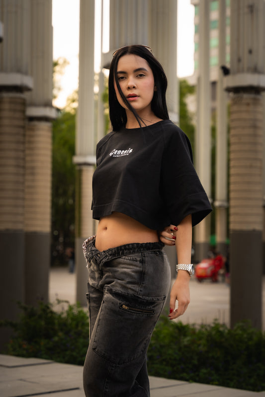 Camiseta Negra Cropped Mujer